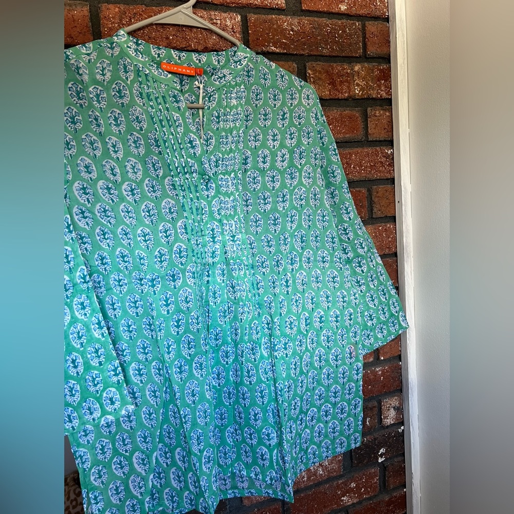 Oliphant Large NWT Lisbon Green Blue Cotton Tunic